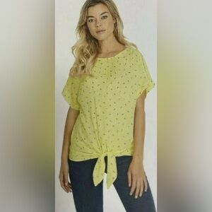 Buffalo David Bitton NWT Sunny Yellow Print Top. Tie at Hemline Sz M